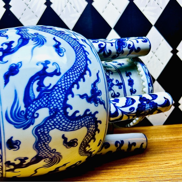 Grand Tulipière 15” Blue & White Chinoiserie Dragon Vase Porcelain Multi-Spout - Picture 14 of 17